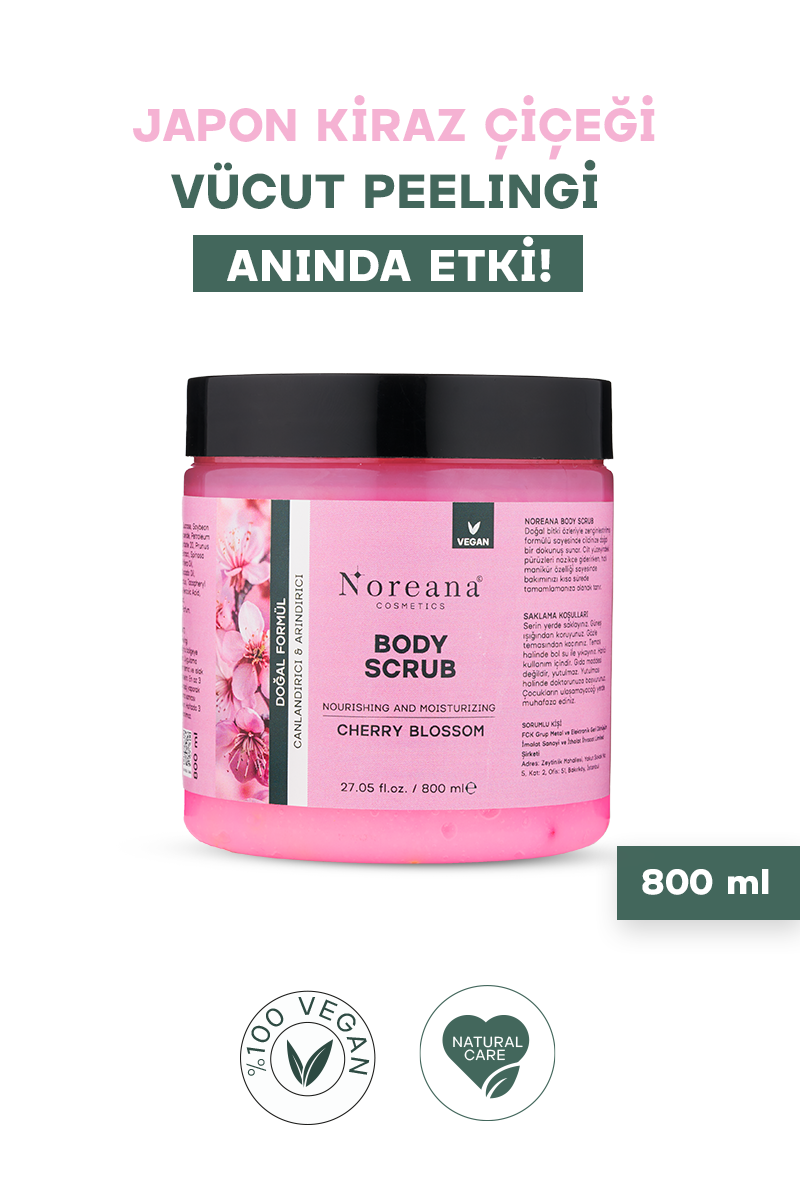 Japon Kirazı Özlü Vegan Vücut Peelingi 800 ml - Yoğun Besleyici ve Uzun Süreli Nem Body Scrub