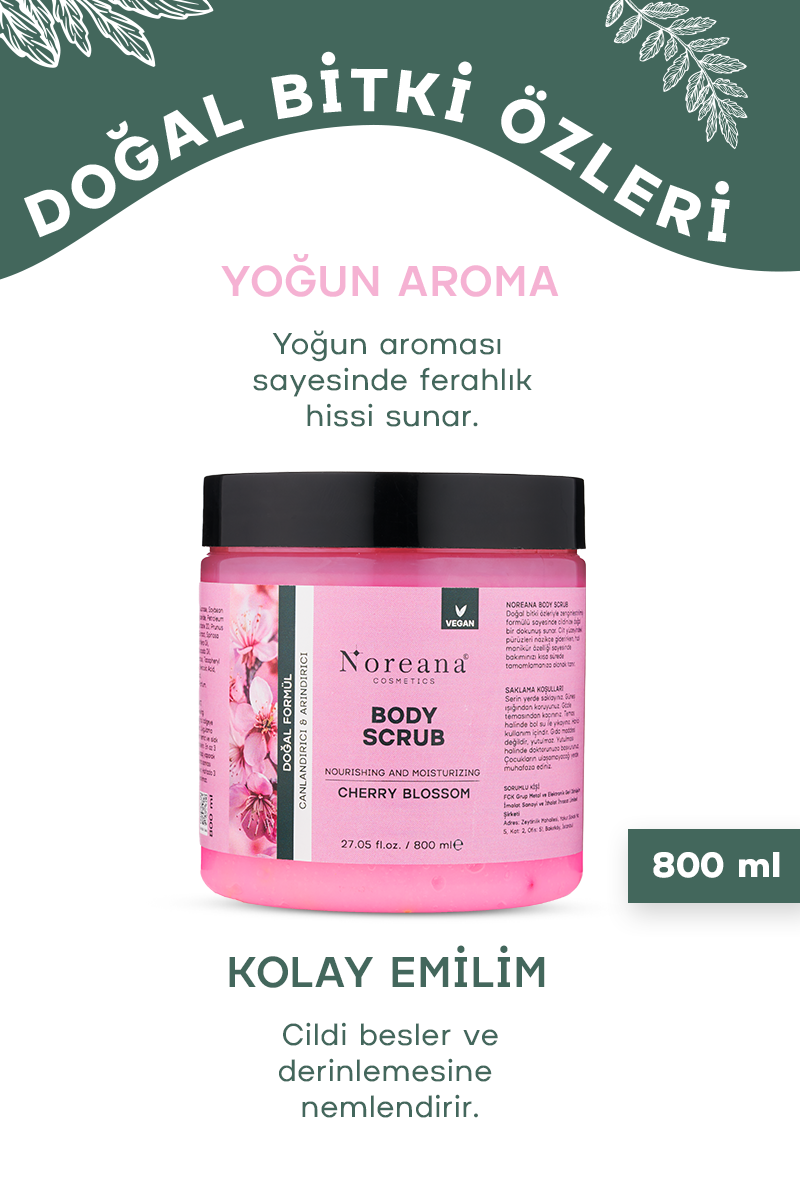 Japon Kirazı Özlü Vegan Vücut Peelingi 800 ml - Yoğun Besleyici ve Uzun Süreli Nem Body Scrub