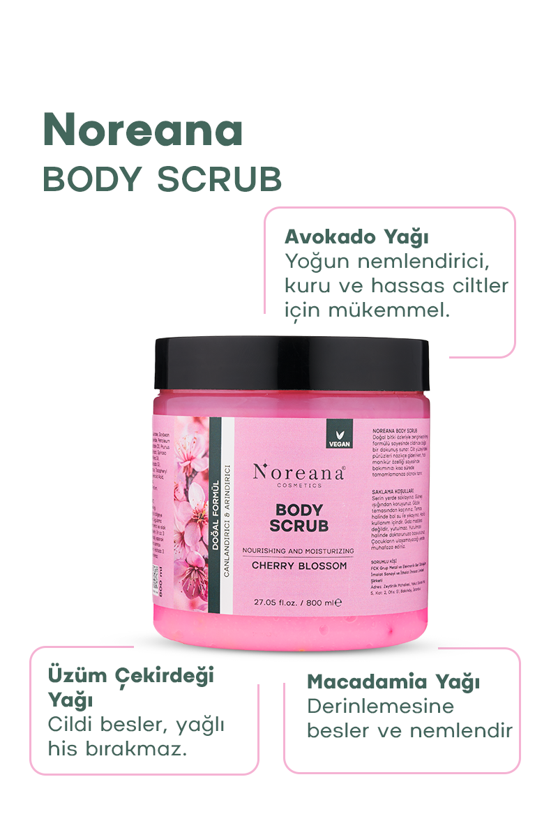 Japon Kirazı Özlü Vegan Vücut Peelingi 800 ml - Yoğun Besleyici ve Uzun Süreli Nem Body Scrub