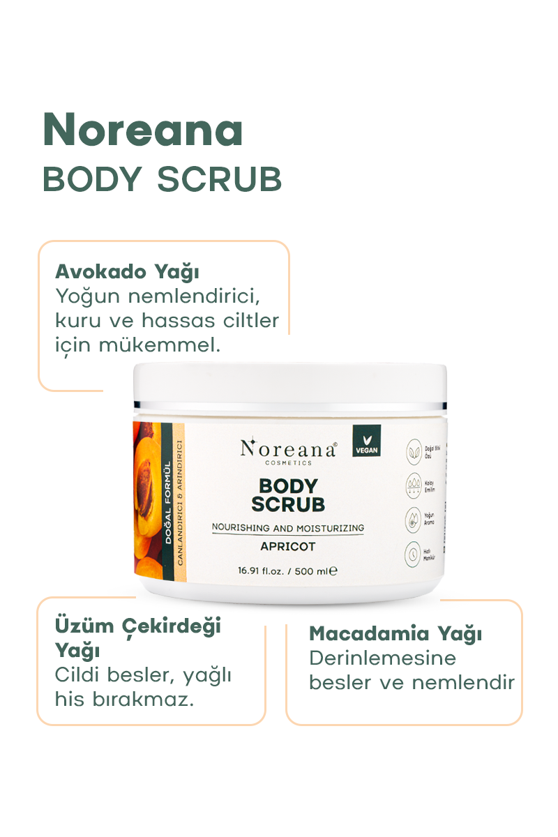 Kayısı Vegan Body Scrub 500 ml - Onarıcı Batık Karşıtı & Nem Desteği Vücut Peelingi 500 ml