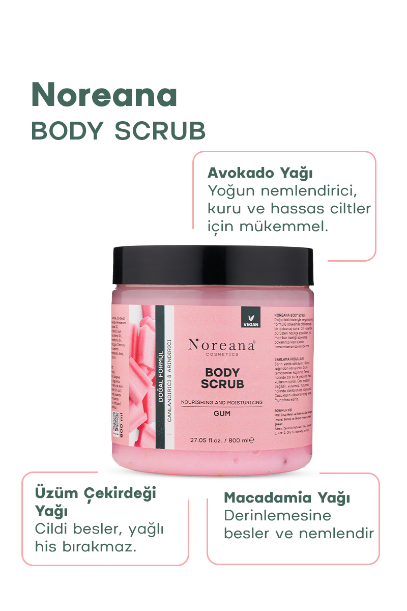 Nemlendirici ve Arındırıcı Vegan Vücut Peelingi Sakız 800 ml