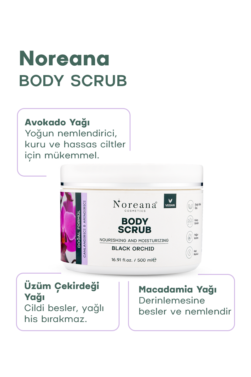 Doğal Formüllü Body Scrub 500 ml - Siyah Orkide Özlü Cilt Yenileyen Arındırıcı Vücut Peelingi